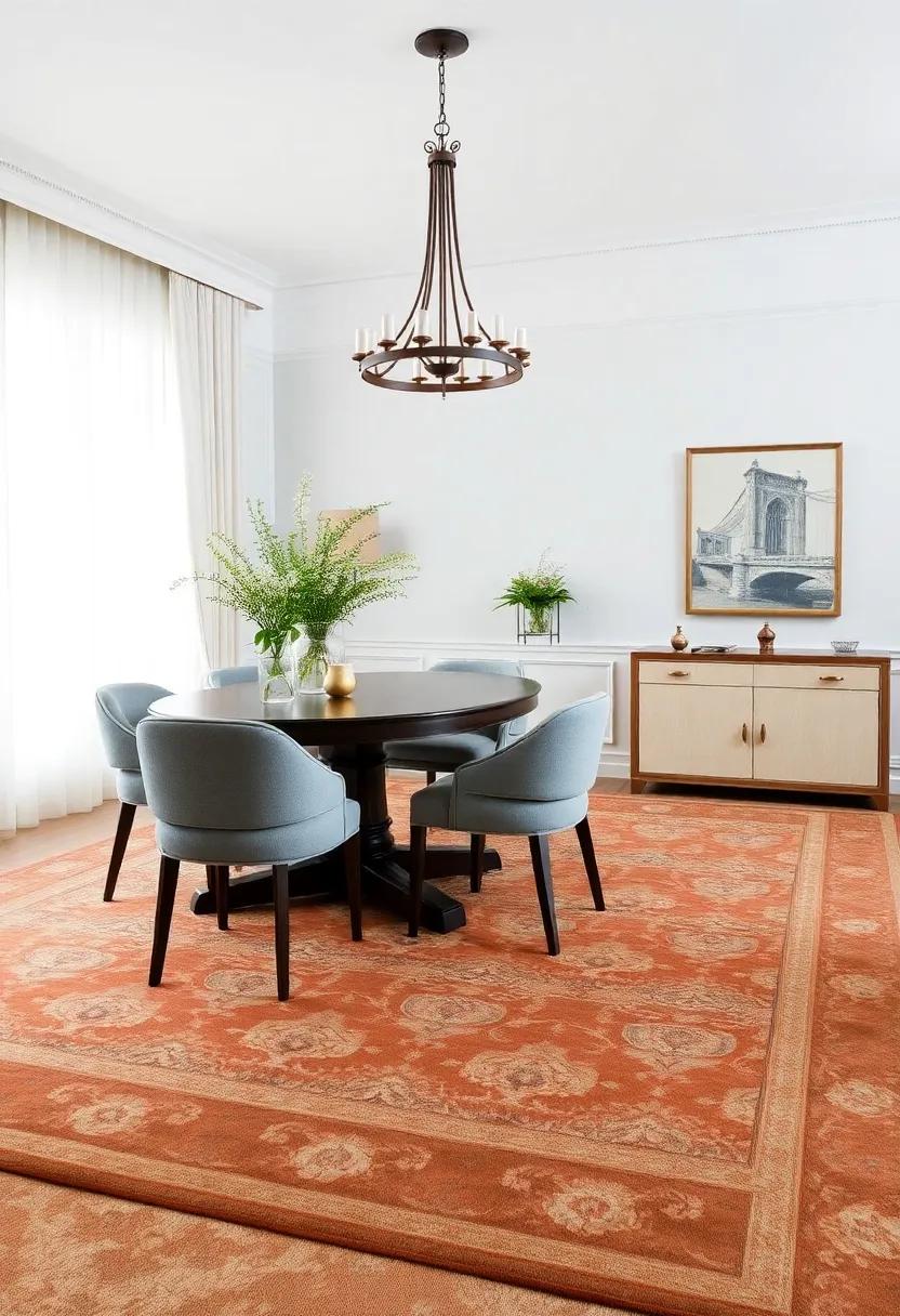 Classic⁢ Persian Patterns:‌ Elevate your dining‌ experience ‌with a richly ​patterned Persian carpet that adds a ‍touch of timeless ⁢elegance and warmth to the ‌space