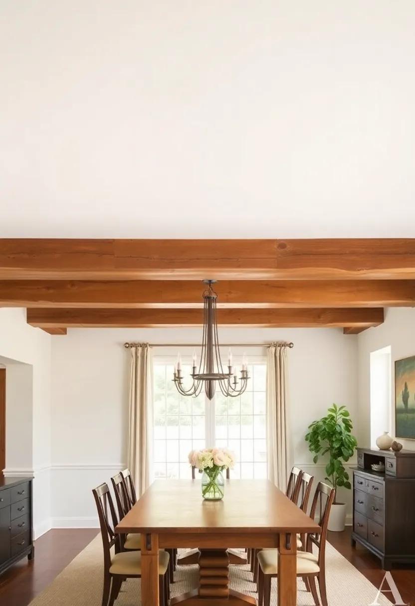 Incorporate Ceiling Beams: If possible, expose wood beams or add faux⁢ beams to give your dining area a warm,​ rustic ceiling that​ draws the eye upward