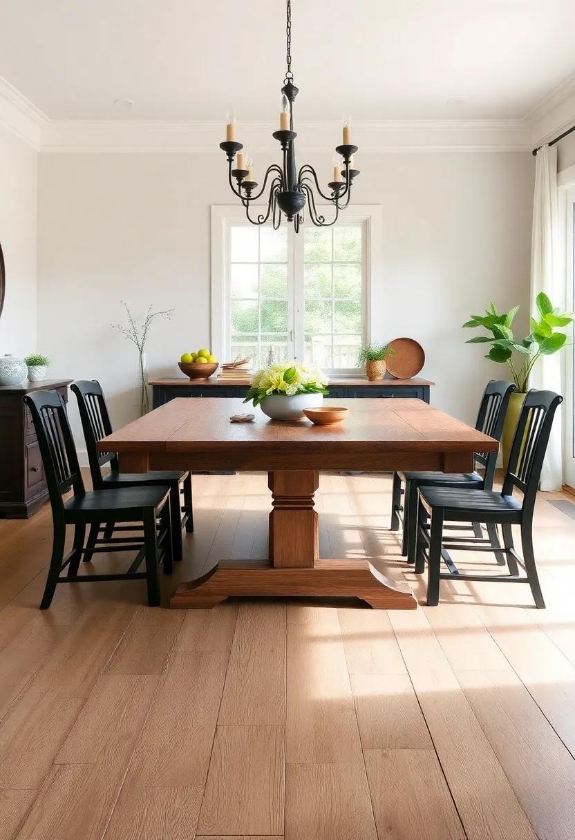 Consider a ‌Farmhouse Table: A large,‍ sturdy table at‌ the center ​of your⁣ dining room serves as a focal‍ point, perfect for family gatherings⁤ and ‍intimate ​dinners alike
