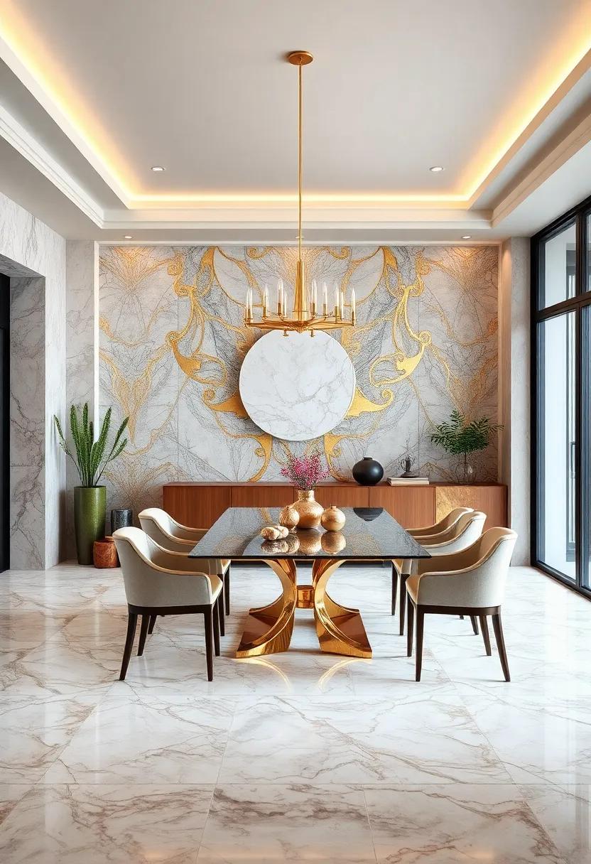 artistic Elements:⁣ Consider a marble mural or wall⁤ covering with ​gold ⁤patterns to set the tone of the dining space