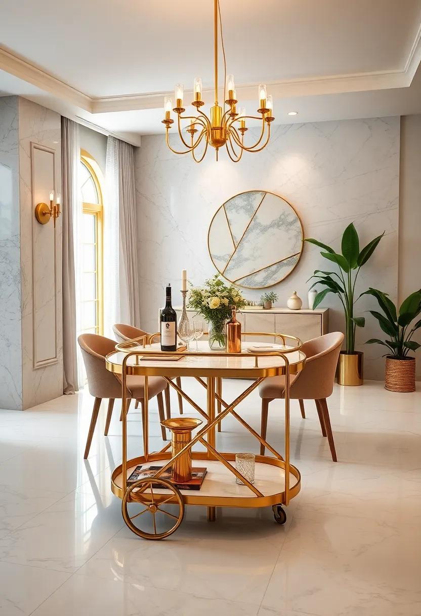 Chic Bar Cart: Introduce ​a‍ gold and marble bar cart to serve drinks stylishly during dining events