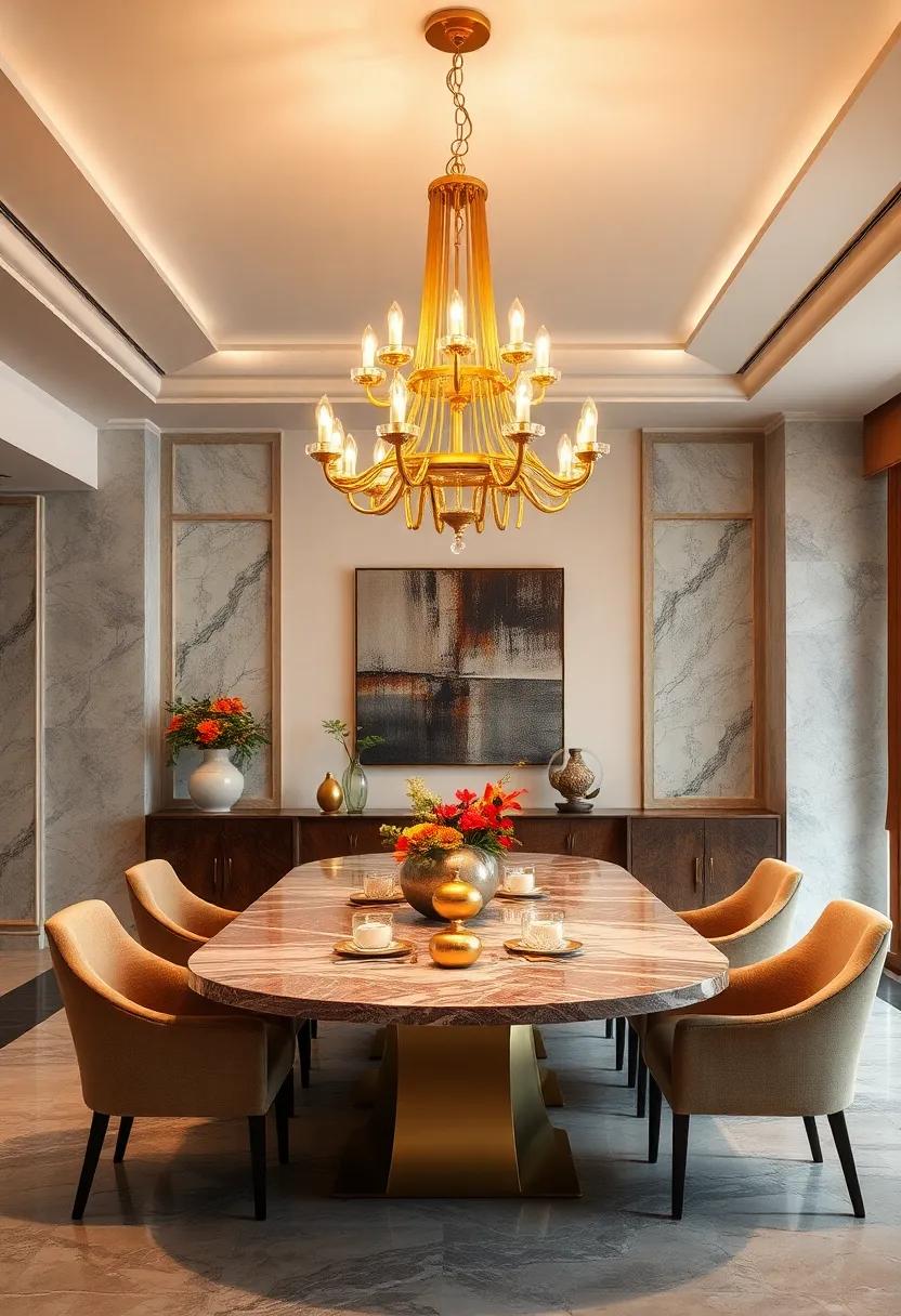 Luxurious Lighting: ‌Hang a statement ​gold chandelier above ‌the dining‍ table to create⁢ a⁣ focal point that dazzles