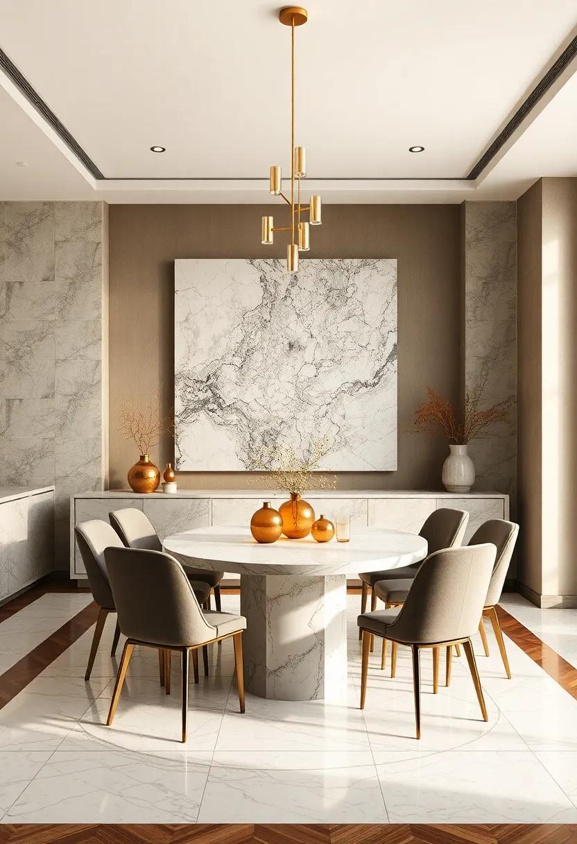 Bold Art Pieces: A ⁣large marble sculpture‌ or wall art with gold elements creates an instant conversation starter