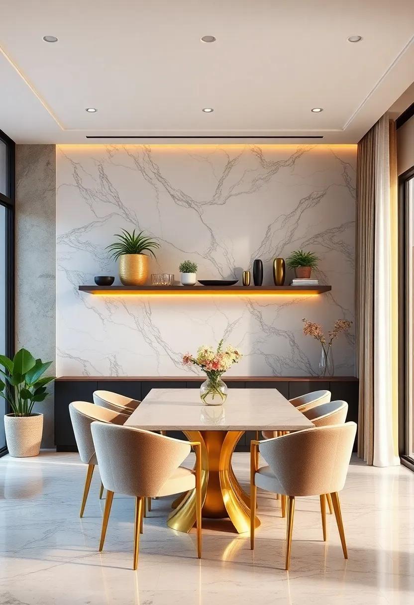 Statement Shelf: Install floating shelves with gold supports to display decorative pieces​ or ​plants against a‍ marble ⁣backdrop