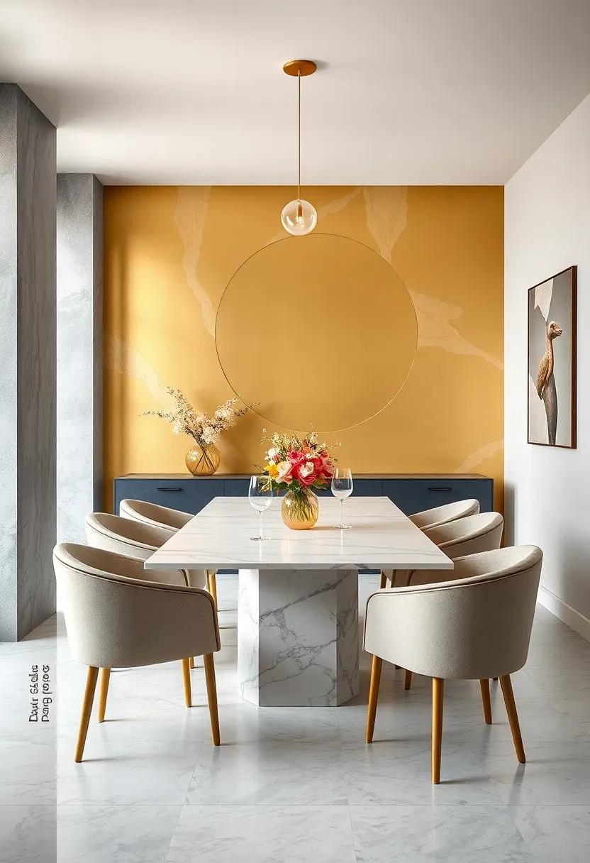 Statement Wall: Paint‍ one wall in a rich ‍gold hue to ‌frame your marble dining setup beautifully