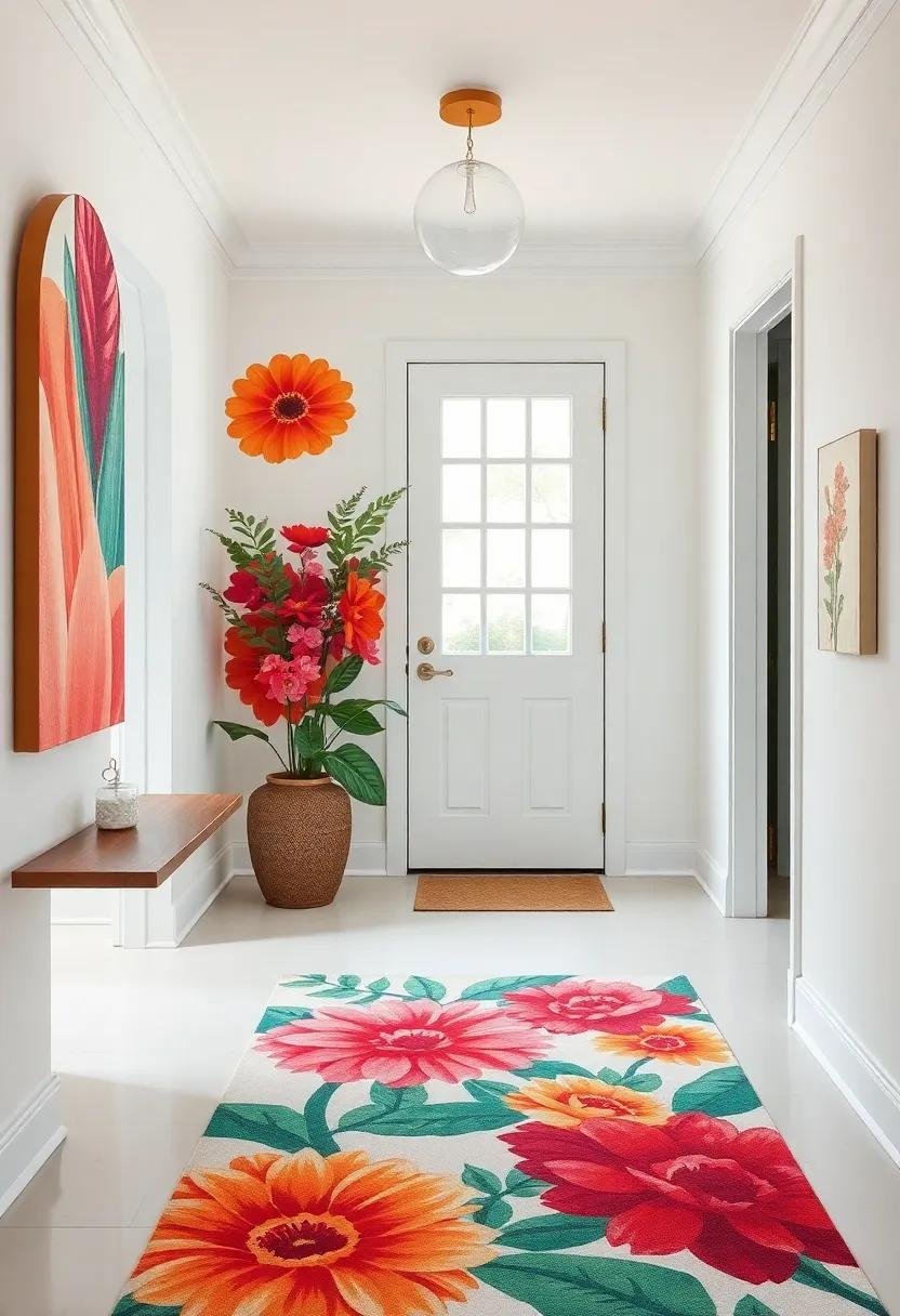 Bold Blooms: A⁤ vibrant, oversized floral​ design makes a statement⁢ in this entryway, ​transforming ‍the space into⁤ a lively introduction​ to the home’s personality