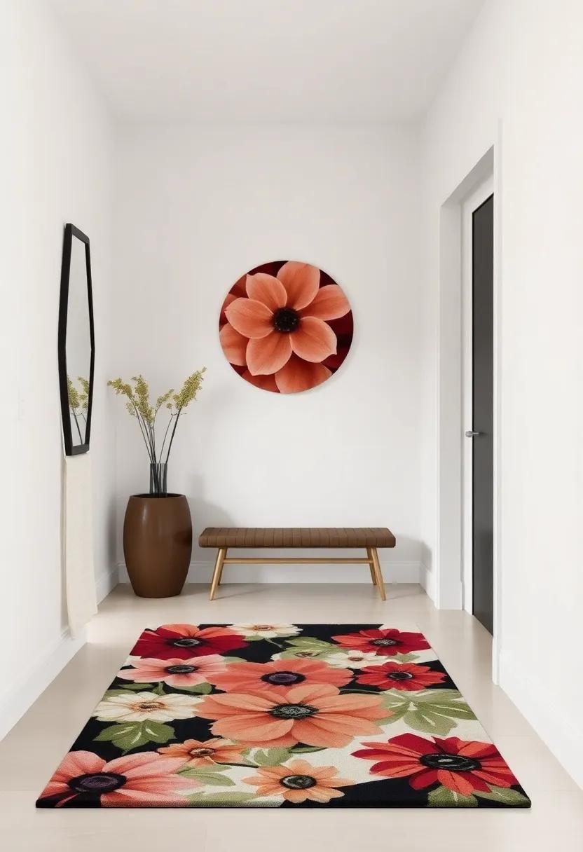 Bold​ Graphics: A striking ⁤floral rug ⁣with⁤ a contemporary ⁤twist‌ makes‍ an impactful ⁢statement, ensuring your entryway⁣ grabs⁢ attention the moment someone ⁤steps in