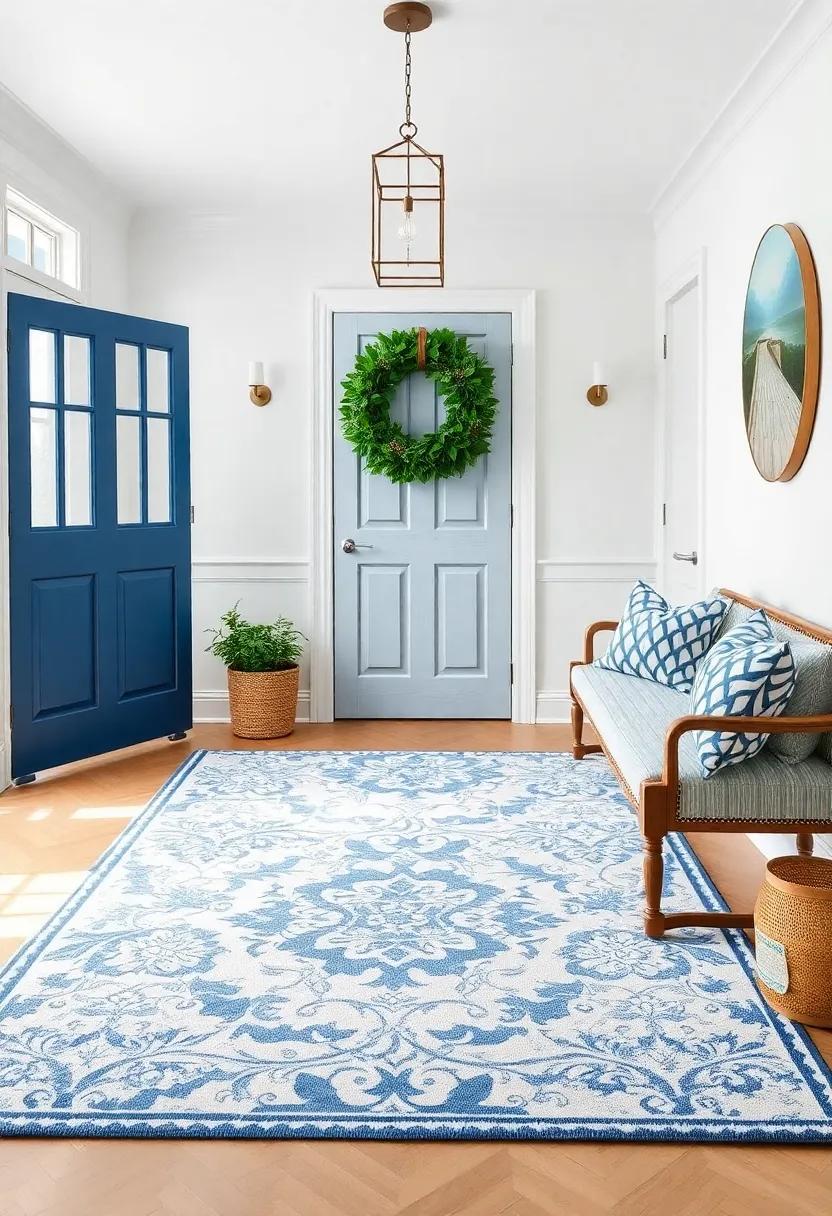 Classic Blue &⁣ White: A ⁢traditional floral rug in classic blue ⁣and​ white tones adds a timeless coastal ⁤charm‍ that⁢ feels both fresh and established