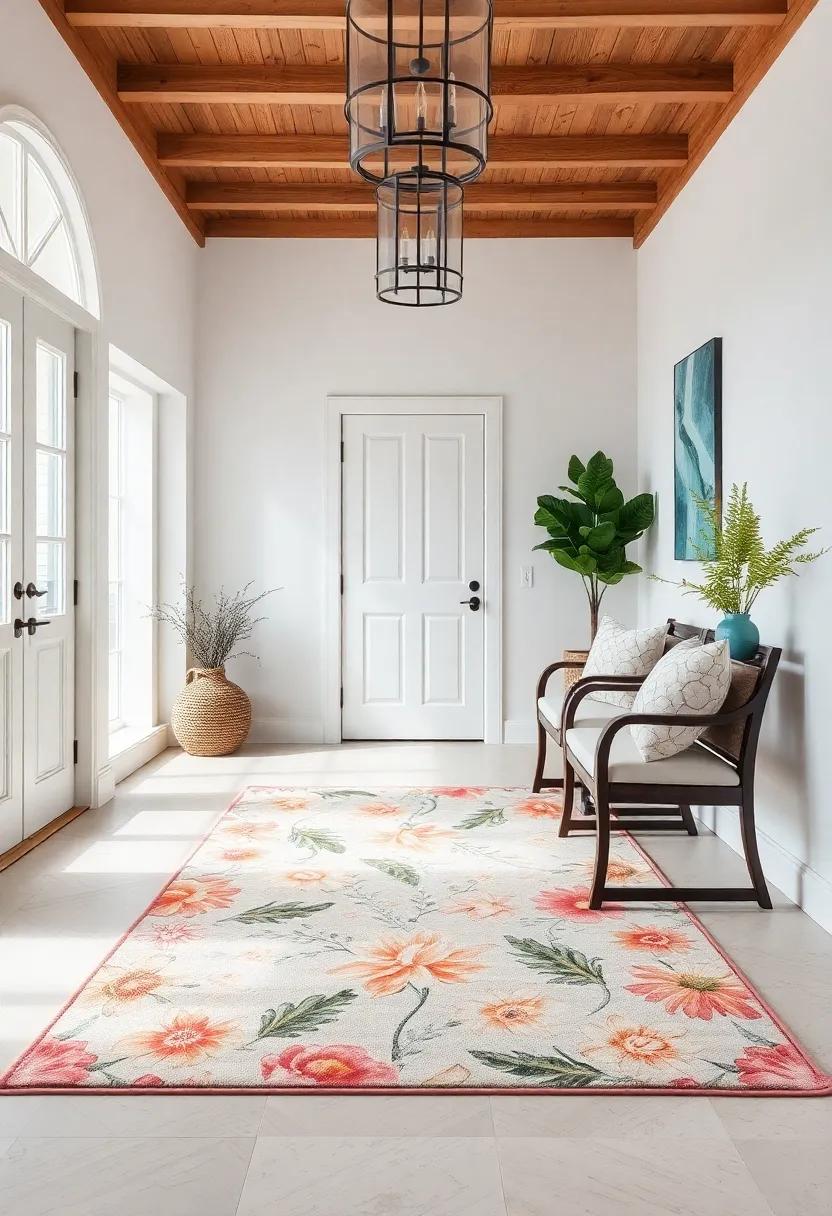 Coastal Comfort: ⁣Ocean-inspired floral designs ​on ​a soft rug ‌evoke the⁤ serenity of ‍the ‌beach, lending a ⁢breezy, ⁤relaxed⁢ vibe ‌to this welcoming space