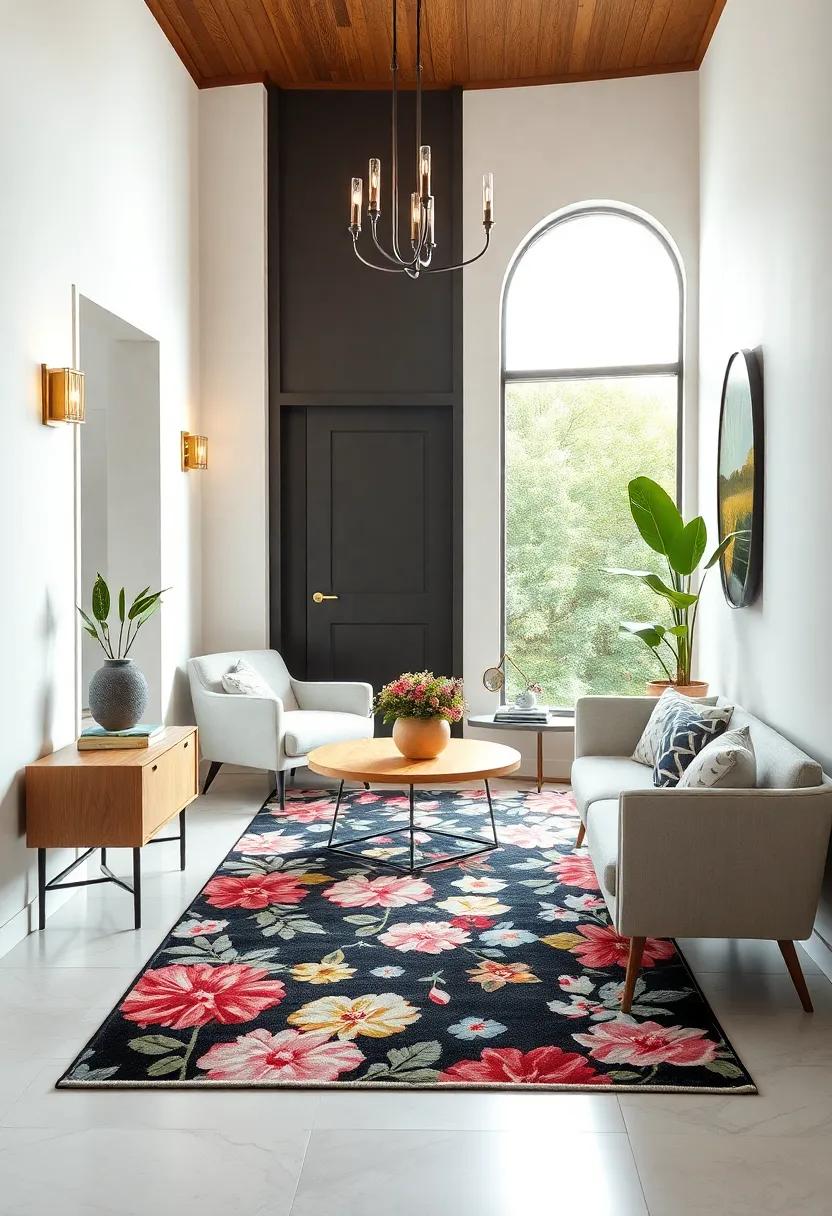 Contrasting Accents: A‍ floral rug ⁢pairs beautifully with sleek ‌furnishings, balancing​ soft and hard elements,‍ and creating ⁢a ⁢harmonious entryway​ design