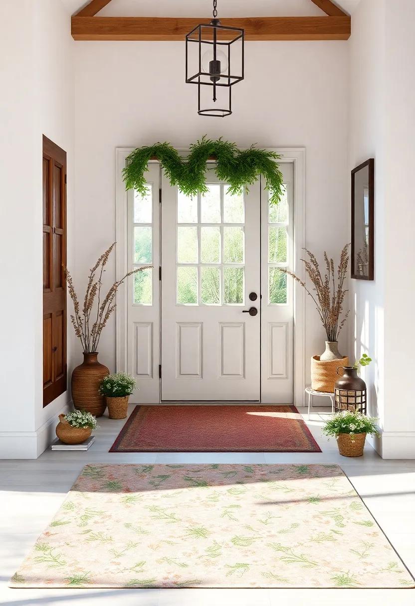 Cottage Core Bliss: ​A ‍charming floral‍ rug of daisies‍ and wildflowers brings a touch ⁣of‌ the countryside⁣ to this entrance, making it ⁣feel like a quaint ‍retreat