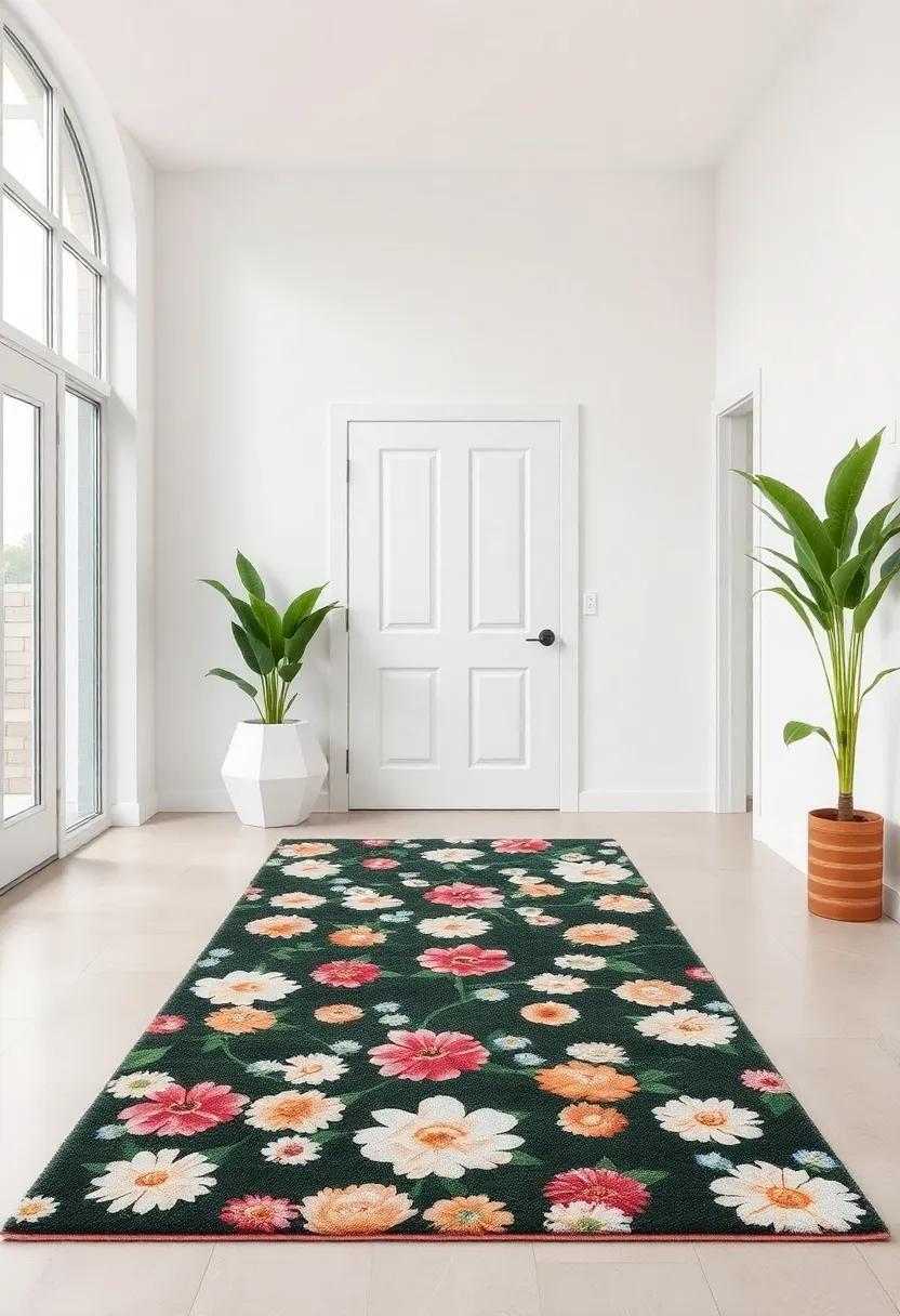 interactive Layers: Welcome‍ charm‍ and curiosity ⁤with a layered⁤ floral rug that encourages ⁢visitors⁤ to pause and​ take in ​the⁣ beauty⁣ of their surroundings