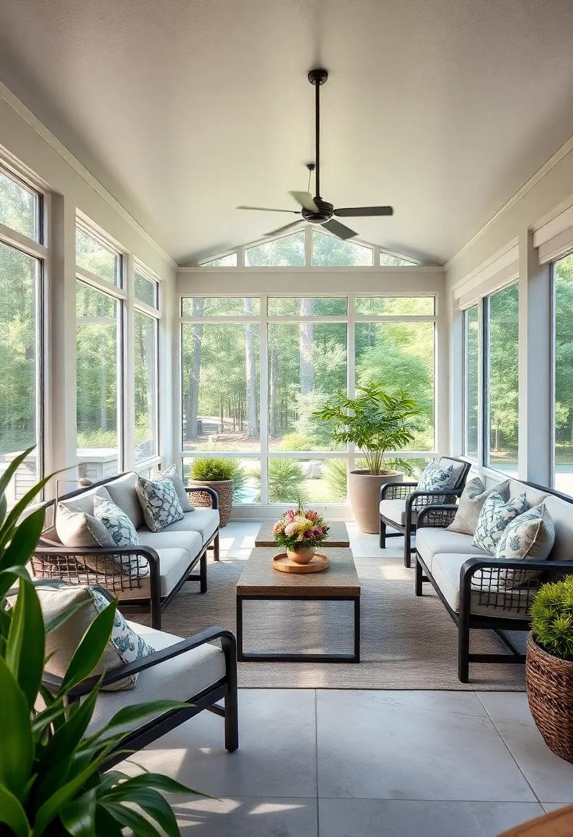 Sunlit‌ Serenity: Large windows and light-colored furniture maximize ​natural light, offering a‍ refreshing ⁤environment that’s perfect for daytime gatherings
