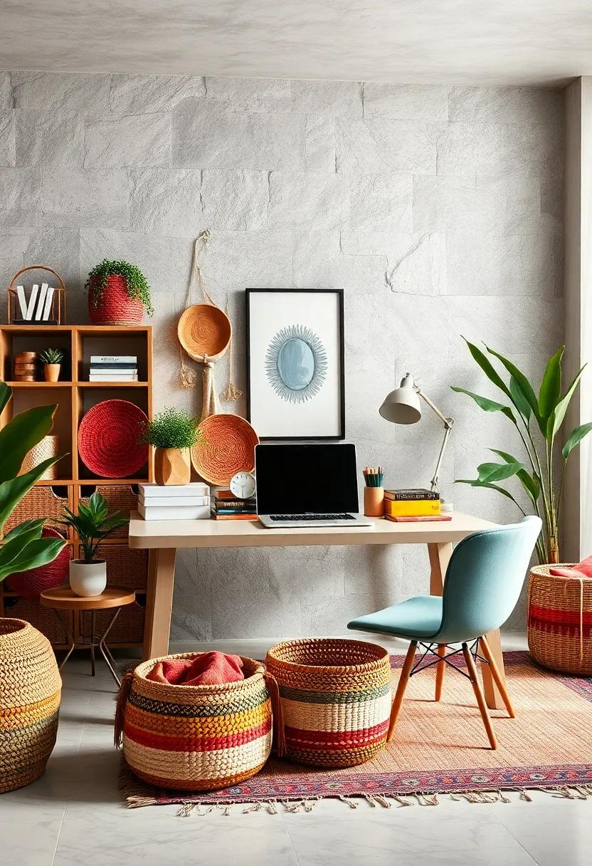 Organize‍ with Colorful Baskets: Use woven or colorful baskets⁤ to‍ organize ⁣supplies⁢ while adding ​texture and‌ visual interest