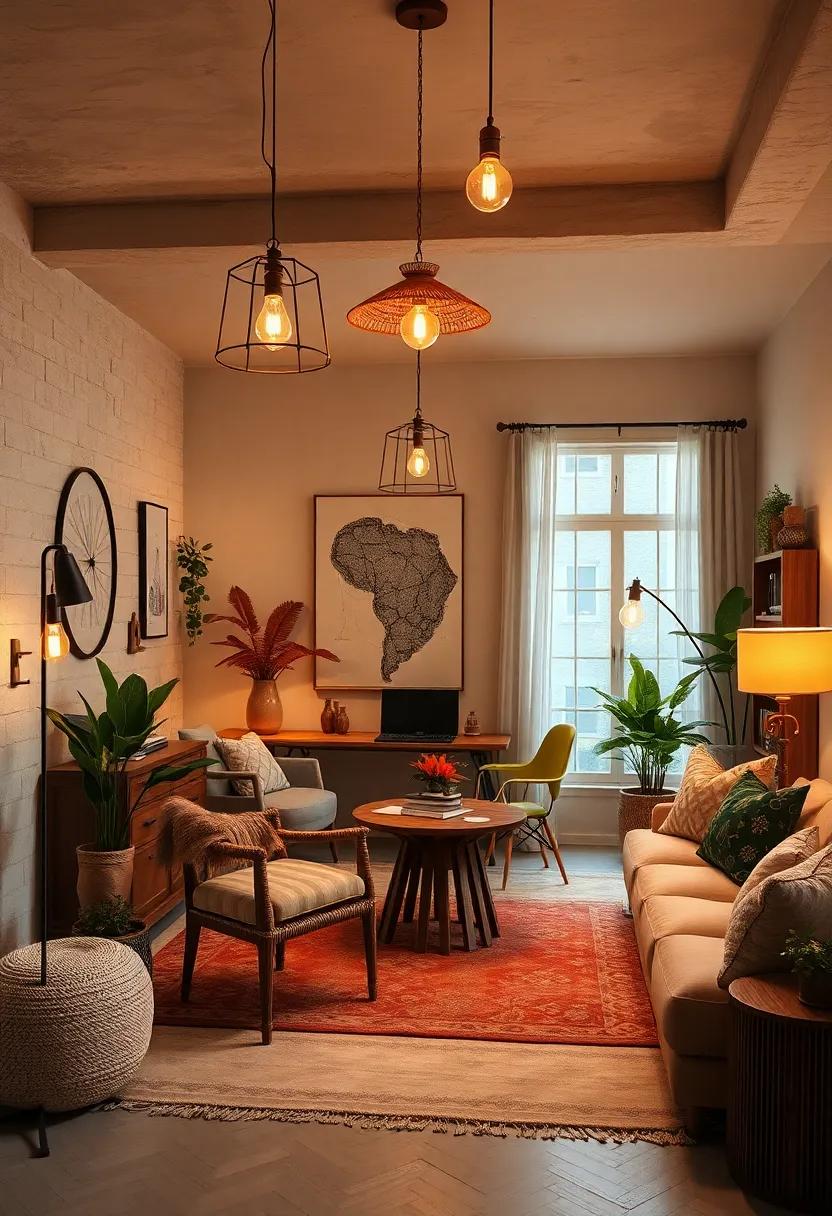 Use Unique Lighting Fixtures: Choose eclectic⁢ pendant ⁣lights⁢ or floor lamps with warm‌ bulbs⁤ to create a cozy ambiance that sparks inspiration