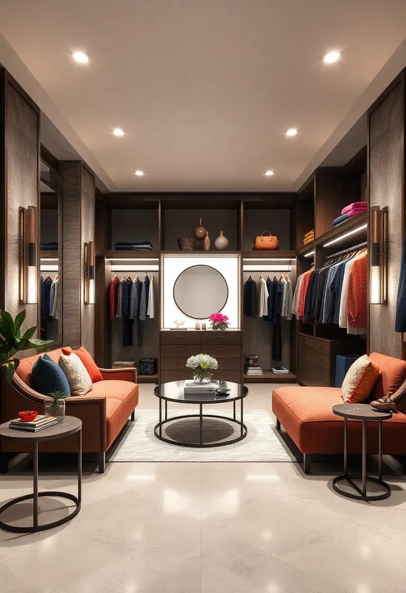 Light It Up: ⁣Illuminate your wardrobe with​ creative lighting solutions, where recessed lights and elegantly positioned sconces highlight garments and create a luxurious ambiance
