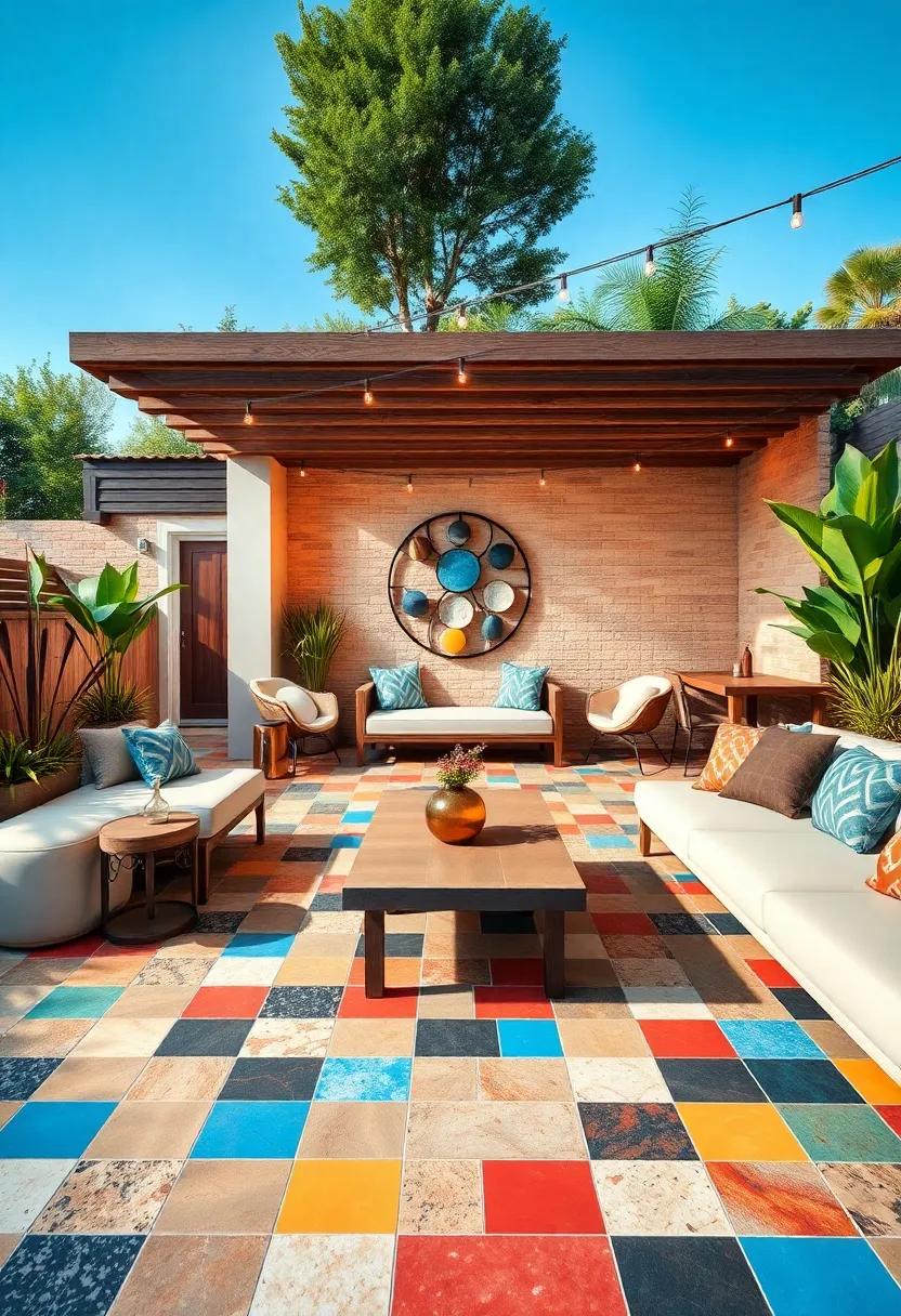 Eclectic Vibes: Experience a vibrant outdoor lounge with colorful⁣ mosaic ⁢tiles that bring energy to the space, making it‍ perfect for hosting lively gatherings