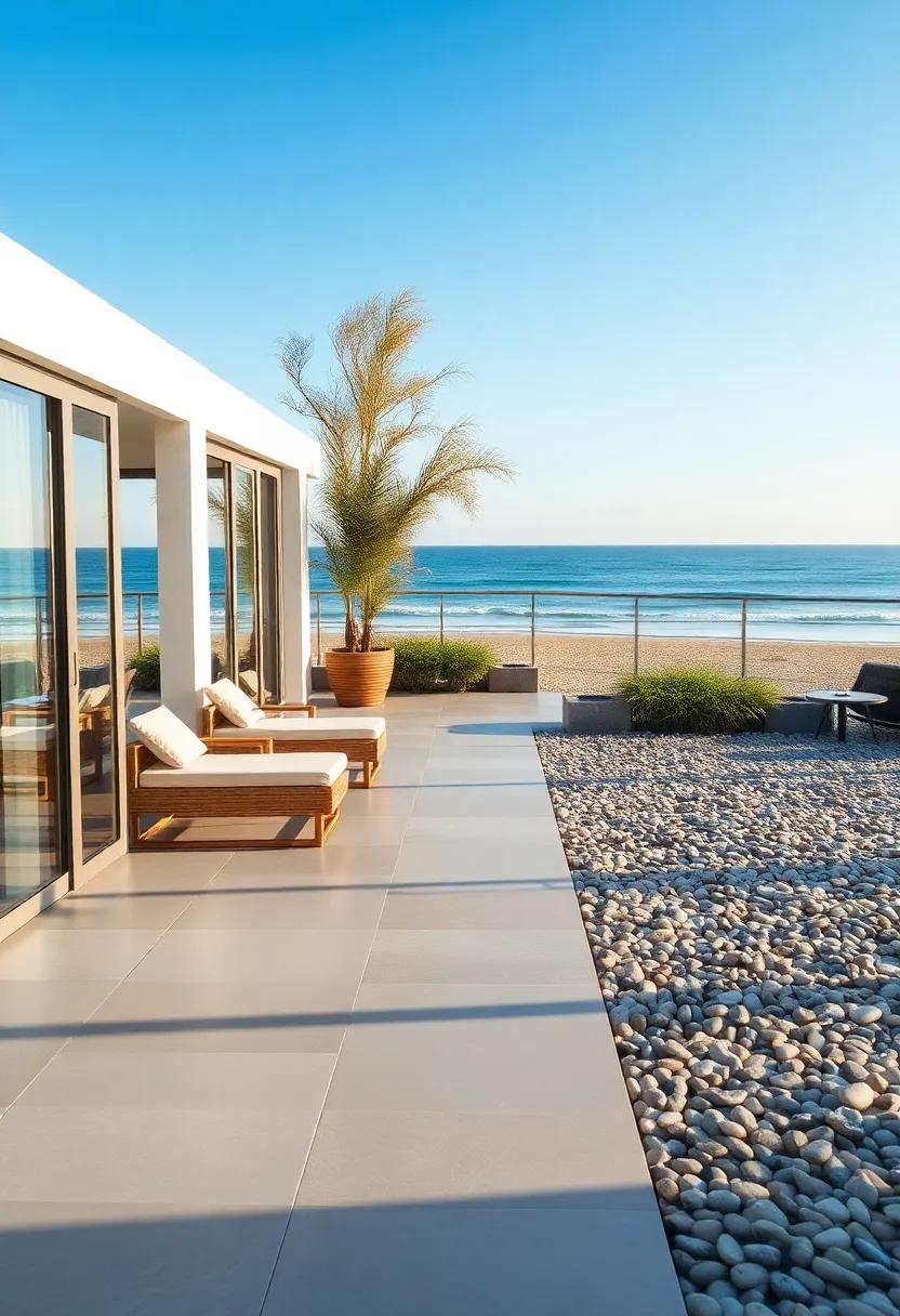 Seaside Serenity: Take​ in the panoramic ocean views ‌from a patio‌ lined with smooth pebble flooring, creating a natural transition to the beach beyond