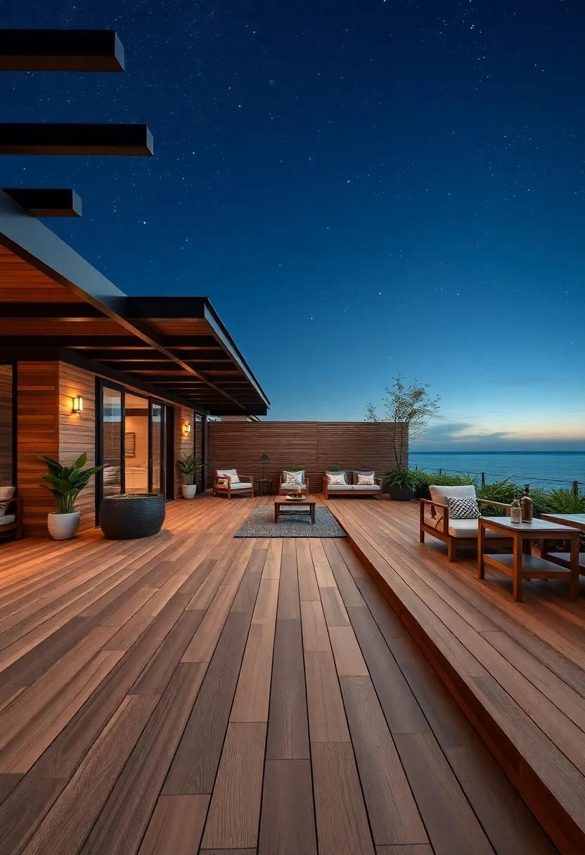Warmth of Wood:‌ Walk barefoot on a sprawling hardwood terrace that seamlessly integrates indoor and outdoor living, offering a cozy‌ atmosphere for entertaining under ⁣the stars