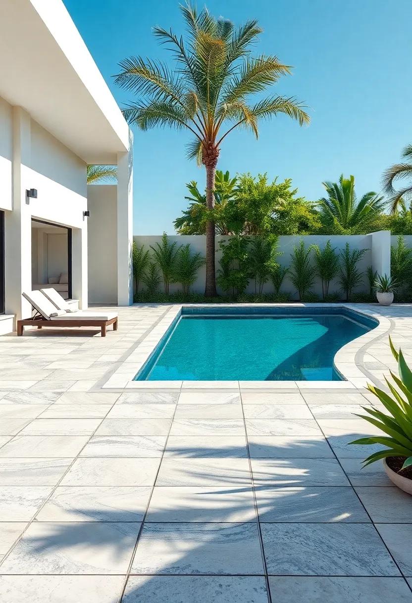Luxe Poolside: Lounge beside an⁣ inviting swimming pool framed with sleek stone pavers that offer both ​beauty and ​practicality, ensuring a stylish escape on sun-soaked⁢ days