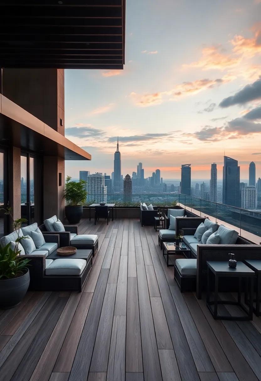 Elevated Elegance: ⁣Admire a sophisticated rooftop terrace ​outfitted with​ wooden decking and plush furnishings, ideal for enjoying sunset cocktails above the bustling city below
