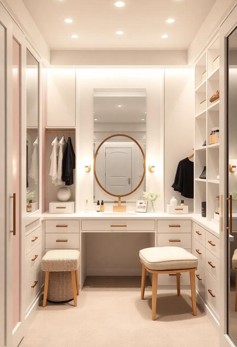 Dreamy Dressing Stations:⁢ A dedicated⁤ vanity ⁢area with soft lighting and ample ⁣storage for cosmetics transforms‍ your closet ⁢into a ‌full-fledged dressing room