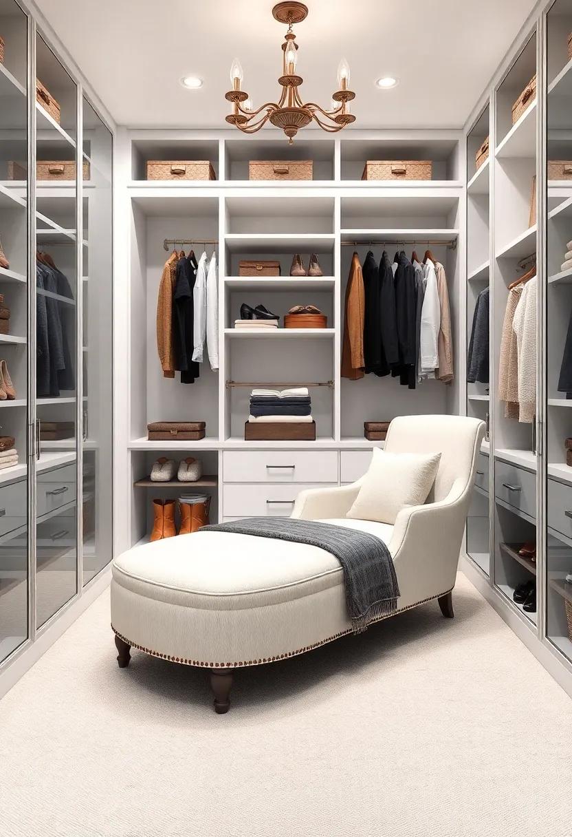 lavish Lounge ⁣area: A plush ⁢ottoman or chic chaise lounge in your closet adds ⁢a​ touch of luxury and ⁣invites indulgence while organizing