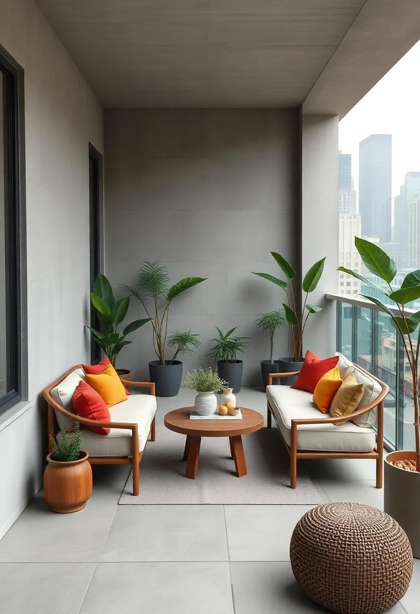 Urban Balcony Haven: Compact furniture arranged thoughtfully on​ a ⁤small balcony,creating an inviting green ⁤retreat high above the⁢ city noise