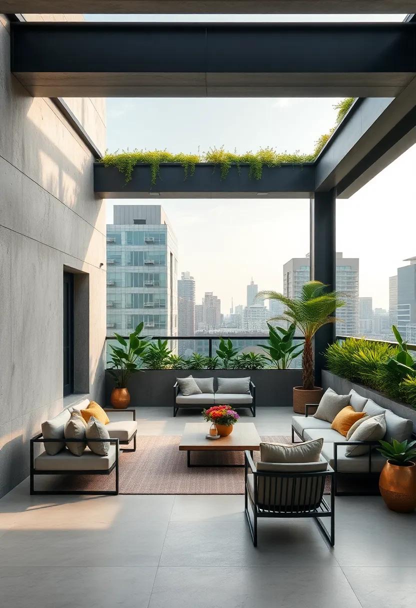 Urban Green⁢ Roof: ‌A sleek‌ lounge area with ​a ⁤living green​ roof, ⁣creating​ an eco-conscious ​outdoor ⁤retreat atop an urban building