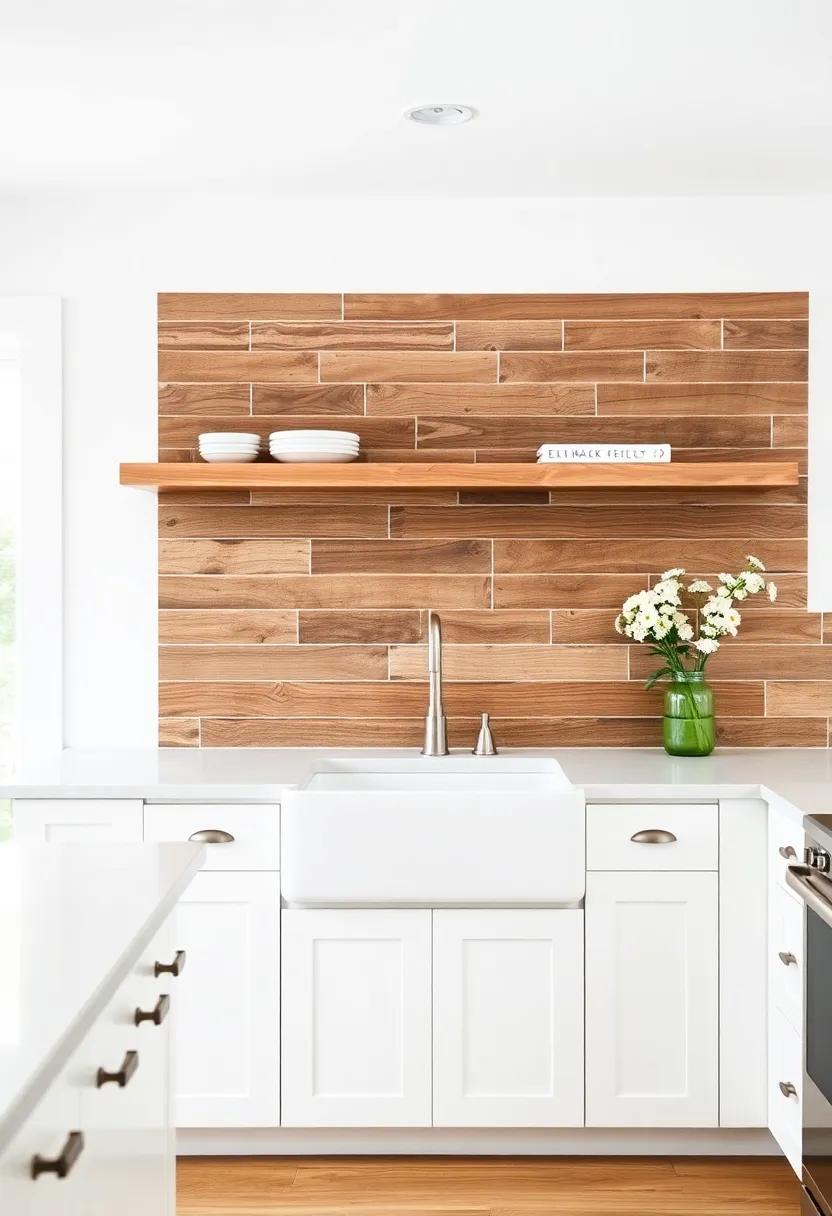 Embrace the Past: A spacious white‌ kitchen adorned ​with a‌ sleek⁣ apron-front sink pairs perfectly with reclaimed wooden ⁢shelves, creating a seamless ​blend of old ‌and⁢ new styles