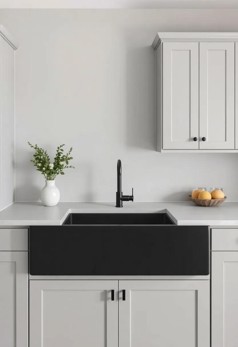 Shades of Gray:‍ A muted gray color palette provides a modern ⁢twist, showcasing⁣ a matte black farmhouse sink that elevates ​the kitchen's⁤ sophistication