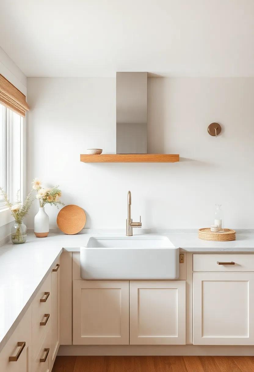 Subtle ⁢Sophistication: Neutral tones and ​natural textures‍ create⁤ a⁤ serene atmosphere, enhanced by the understated‍ beauty of a simple farmhouse sink