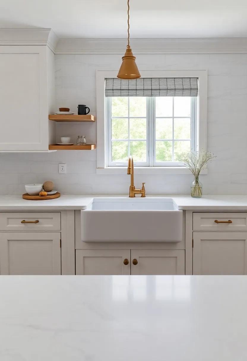 Classic Elegance: White marble countertops‍ paired with a cast-iron farmhouse sink create an elegant yet ‌approachable aesthetic, ​perfect for family gatherings