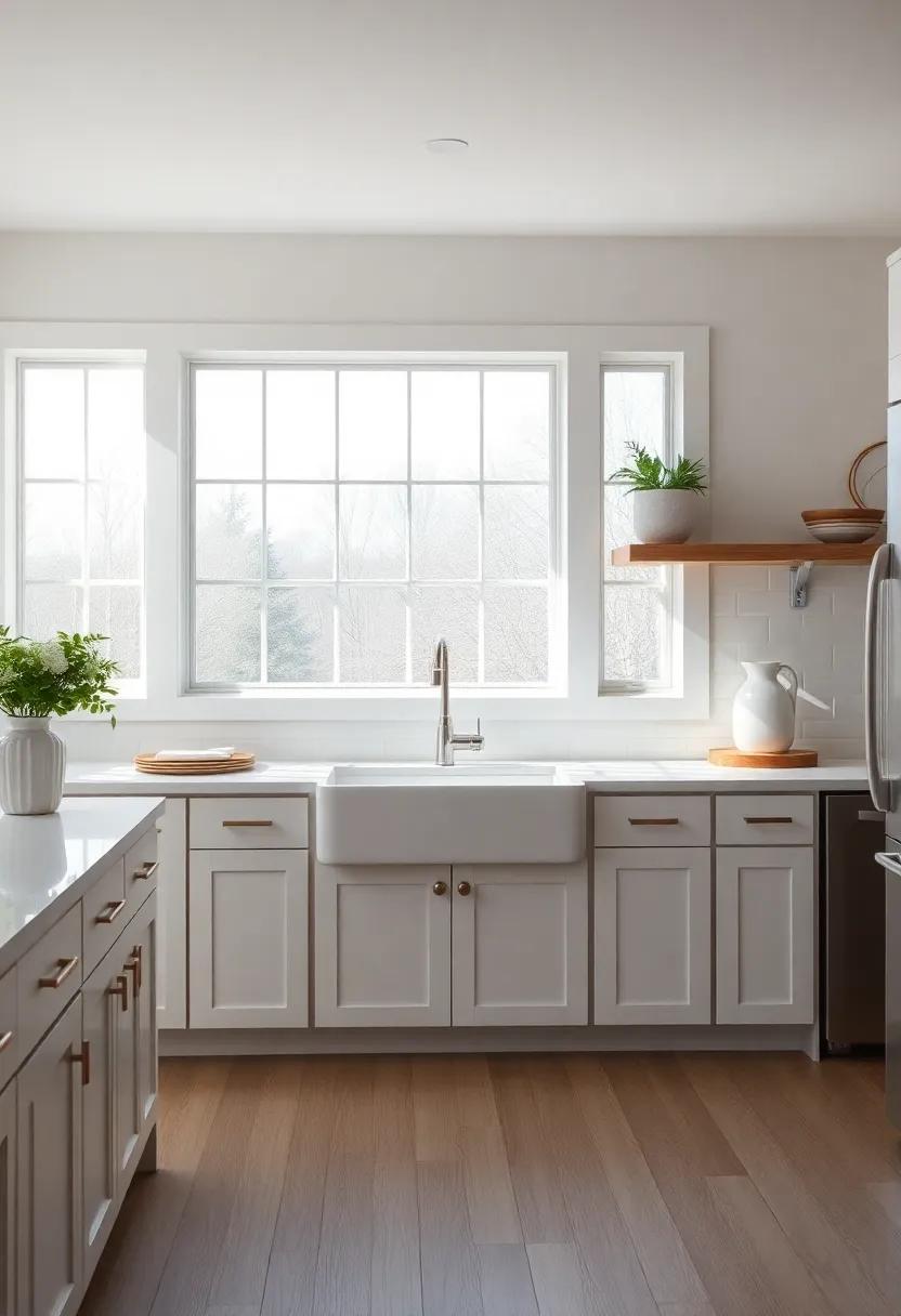 Light and Airy: ⁣Featuring large windows,​ this modern farmhouse kitchen​ boasts​ an⁢ oversized sink ‌beneath ⁤the natural light, ⁣highlighting ‌the lighter ⁣shades of the decor
