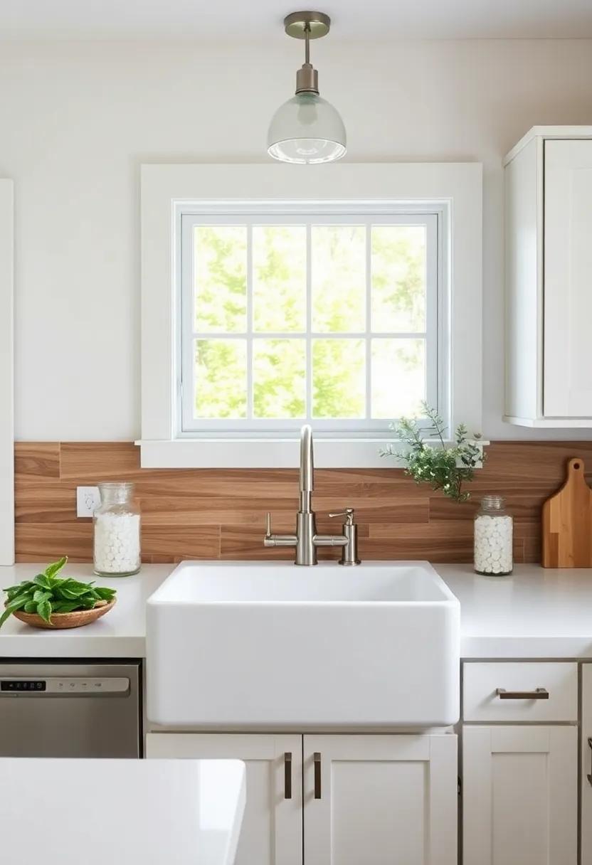 Natural Inspiration: Wood elements ⁣abound in this bright kitchen, complementing a‍ ceramic farmhouse sink that brings a touch of nature indoors
