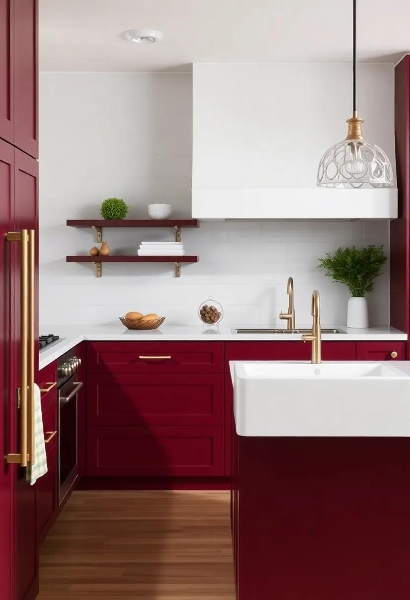 Bold Colors: ⁤A ​rich burgundy kitchen⁢ highlights a crisp white farmhouse sink, lending a bold but inviting look that stimulates the senses