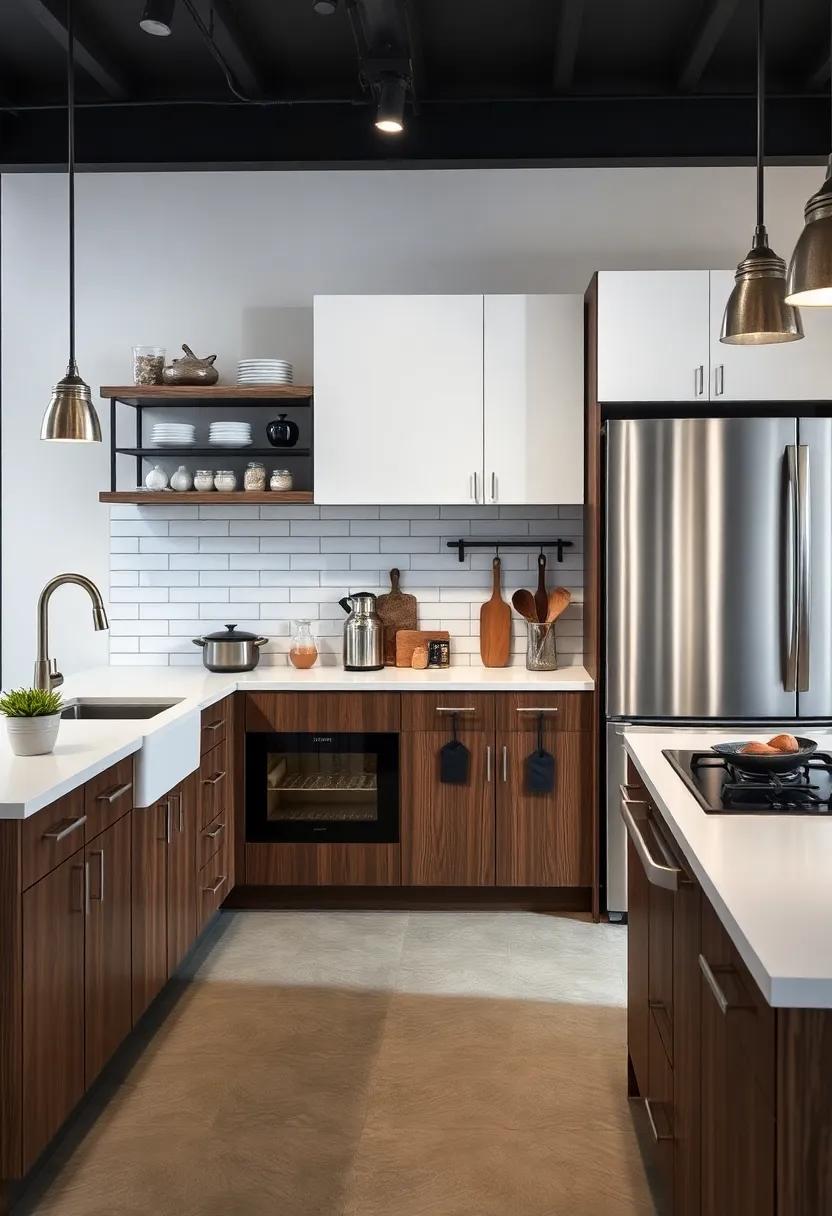 Industrial chic: Use raw wood⁢ and metal accents in your cabinetry ‌to create an edgy industrial look⁤ that pairs ​well with stainless steel⁤ appliances