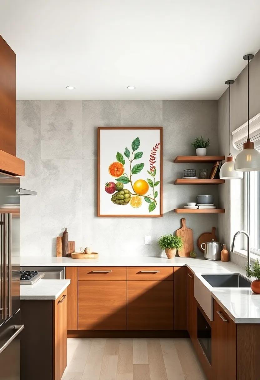 Elegant Food Illustration: Incorporate elegant illustrations ​of ​fruits, vegetables, or herbal arrangements in your kitchen decor, adding a touch of sophistication to your culinary environment