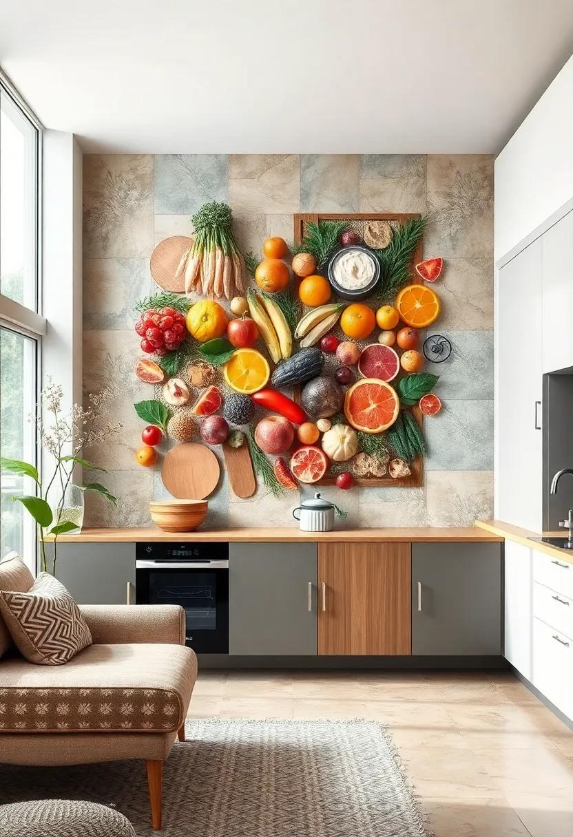 Mixed media Food Collage: Create a vibrant and textured wall collage using mixed media elements like ‍fabric, paper, and paint⁣ to celebrate your love for food ‍creatively