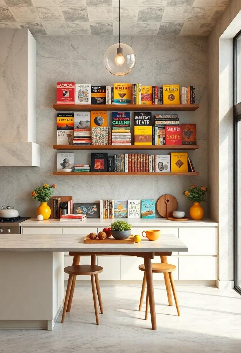 Gallery of Cookbooks: Create a unique wall display of cookbooks arranged⁤ artfully with bright covers, emphasizing your love for cooking and serving as easy access to your favorite recipes