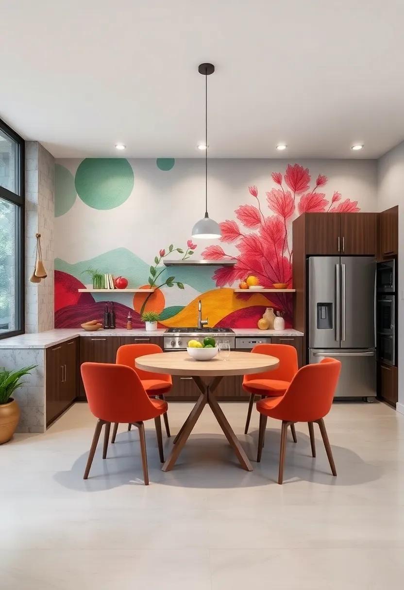 Bright, Color-Infused Murals: Hire an artist or unleash​ your ​own ​creativity with vibrant murals that reflect your favorite cuisines, infusing your kitchen with⁢ personality⁢ and‌ warmth