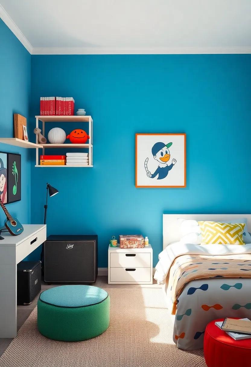 Choose a bold Color Palette: Opt for vibrant colors like electric blue,lime green,or fiery red ‍to set the mood of a lively music-inspired space
