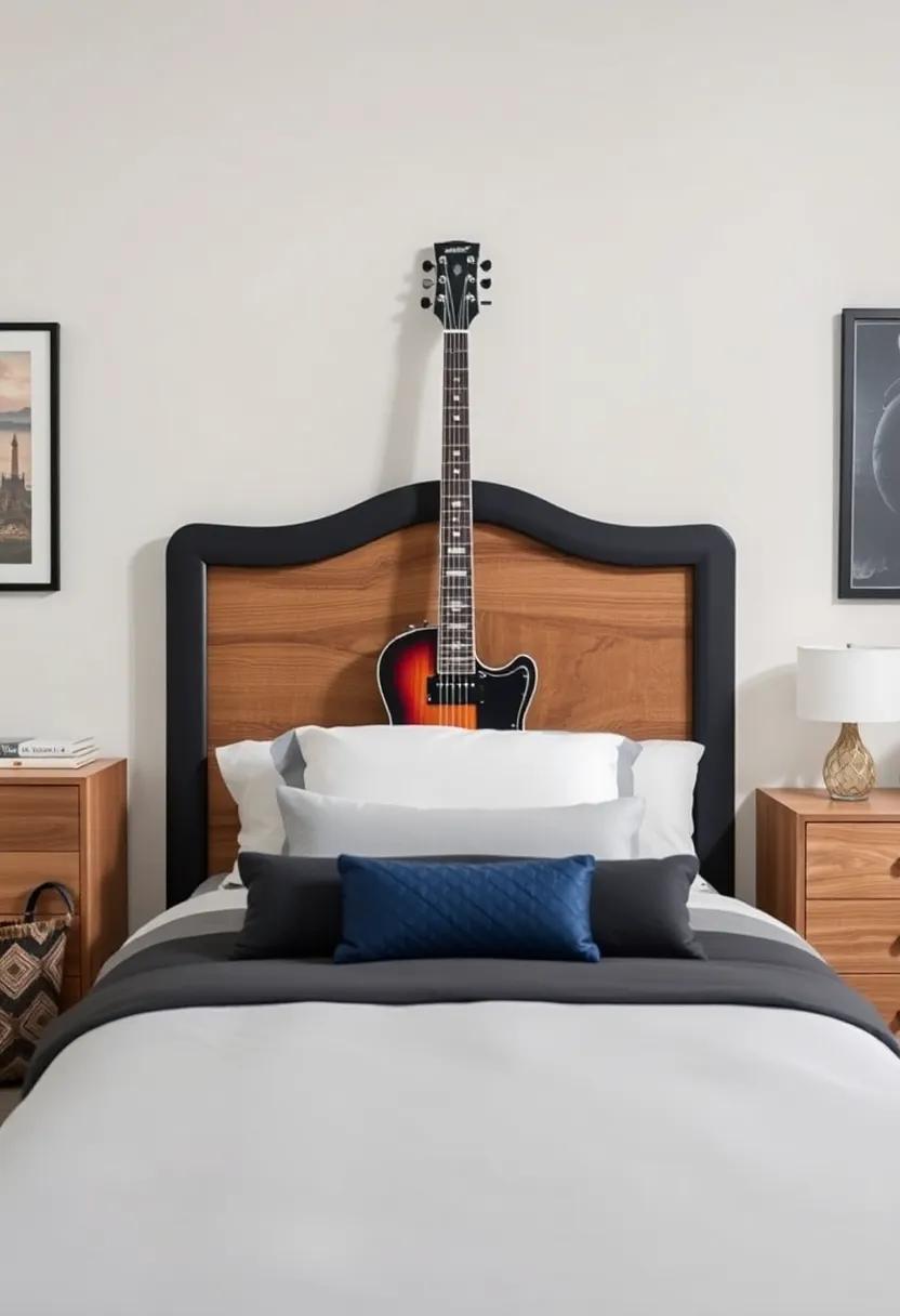 Guitar Headboard: Craft or⁢ purchase‌ a headboard⁤ made from an old ​guitar or combine wood and ⁣metal to mimic ‌a guitar's silhouette for ‍a centerpiece