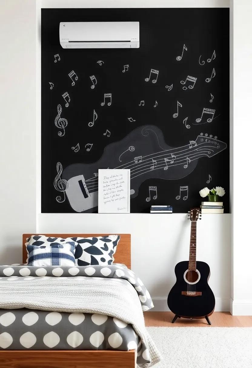 Interactive⁢ Music Wall: Set up a chalkboard wall for doodling music notes​ or lyrics, allowing creativity to flow freely