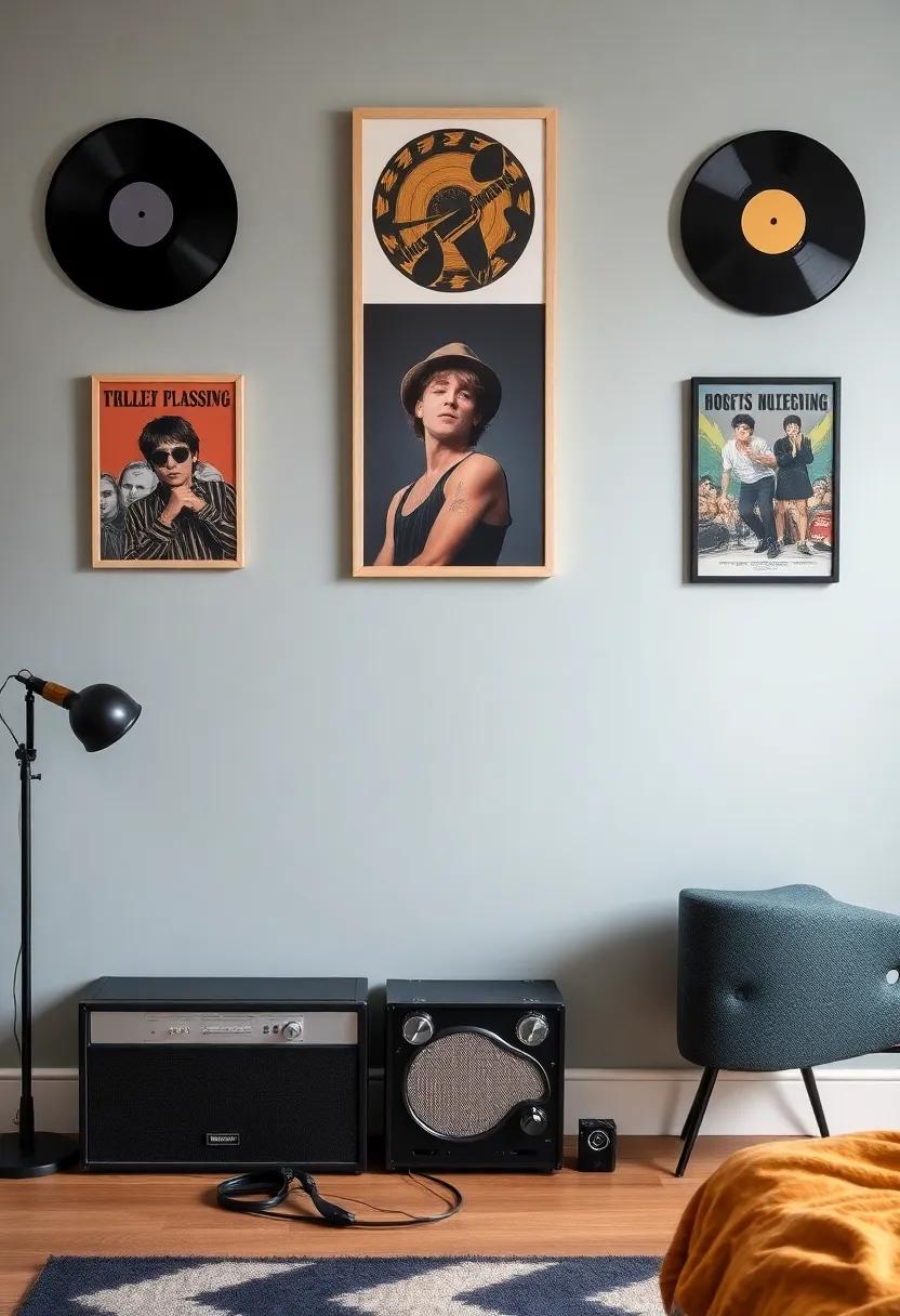 Musical Wall Art: Decorate the walls ‍with framed ​records, vintage band posters, or canvas prints featuring ‌iconic musicians