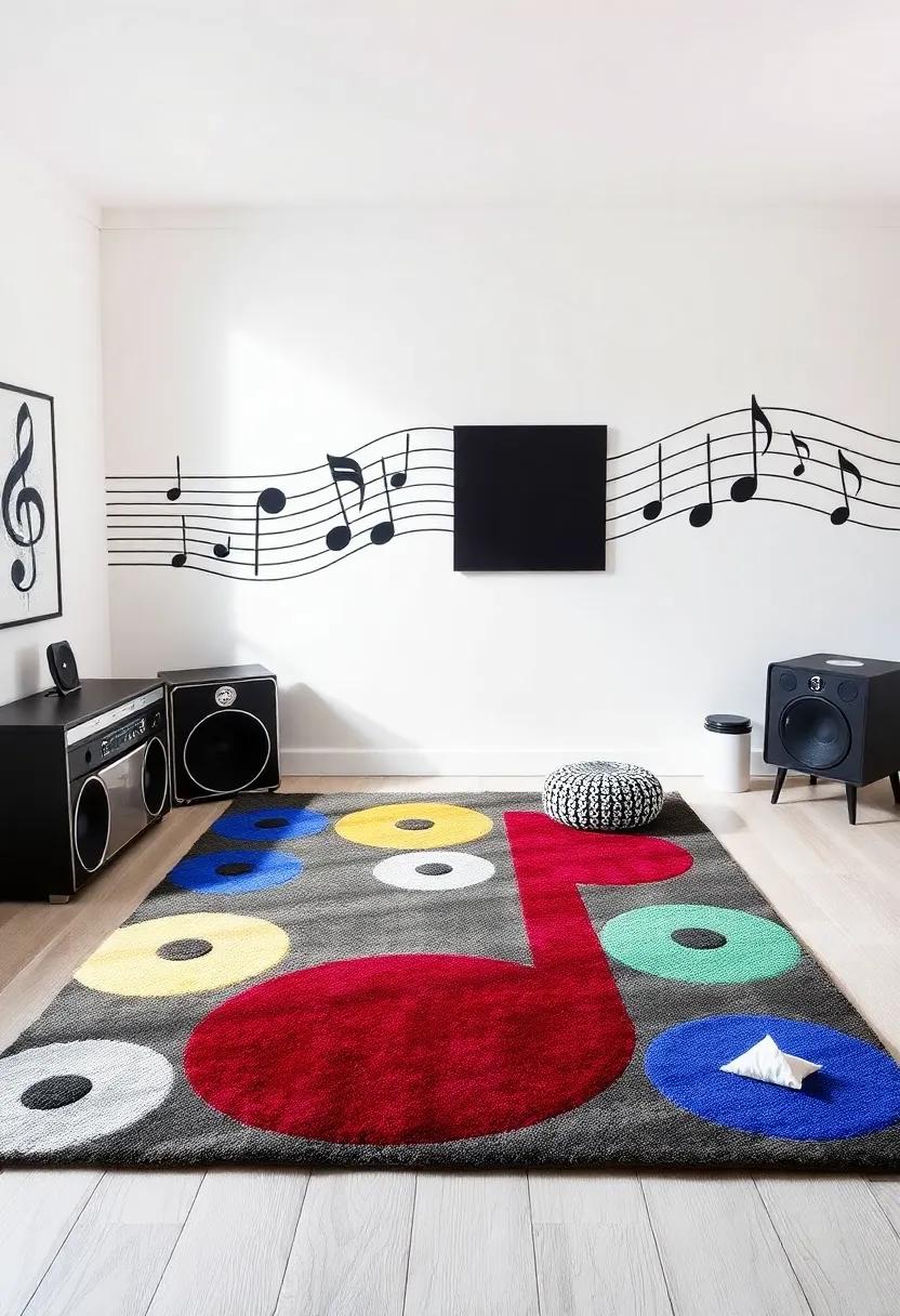 Music-Themed Rugs: Select area rugs in the‍ shape of musical notes or with vibrant patterns inspired by famous albums