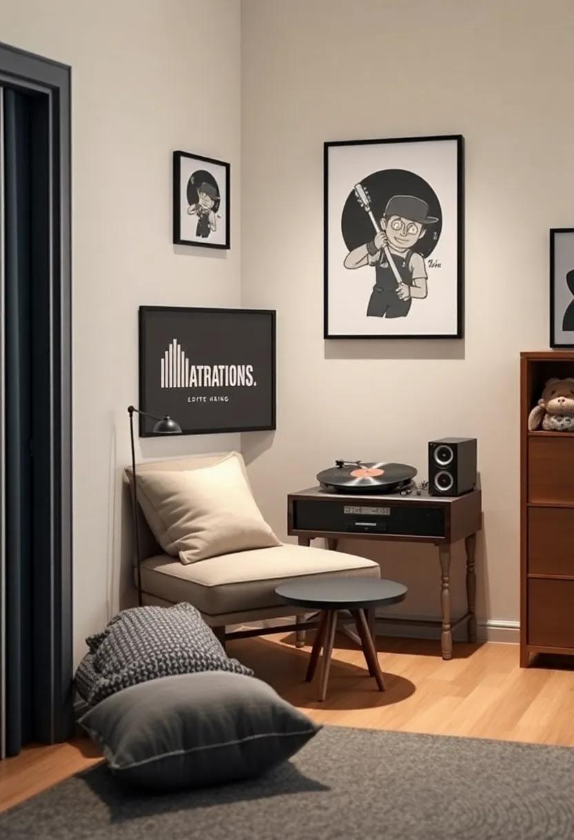 Record Player⁣ Corner: Set ⁤up a cozy nook with a retro record player and seating, creating an ideal spot⁤ for listening ‍sessions