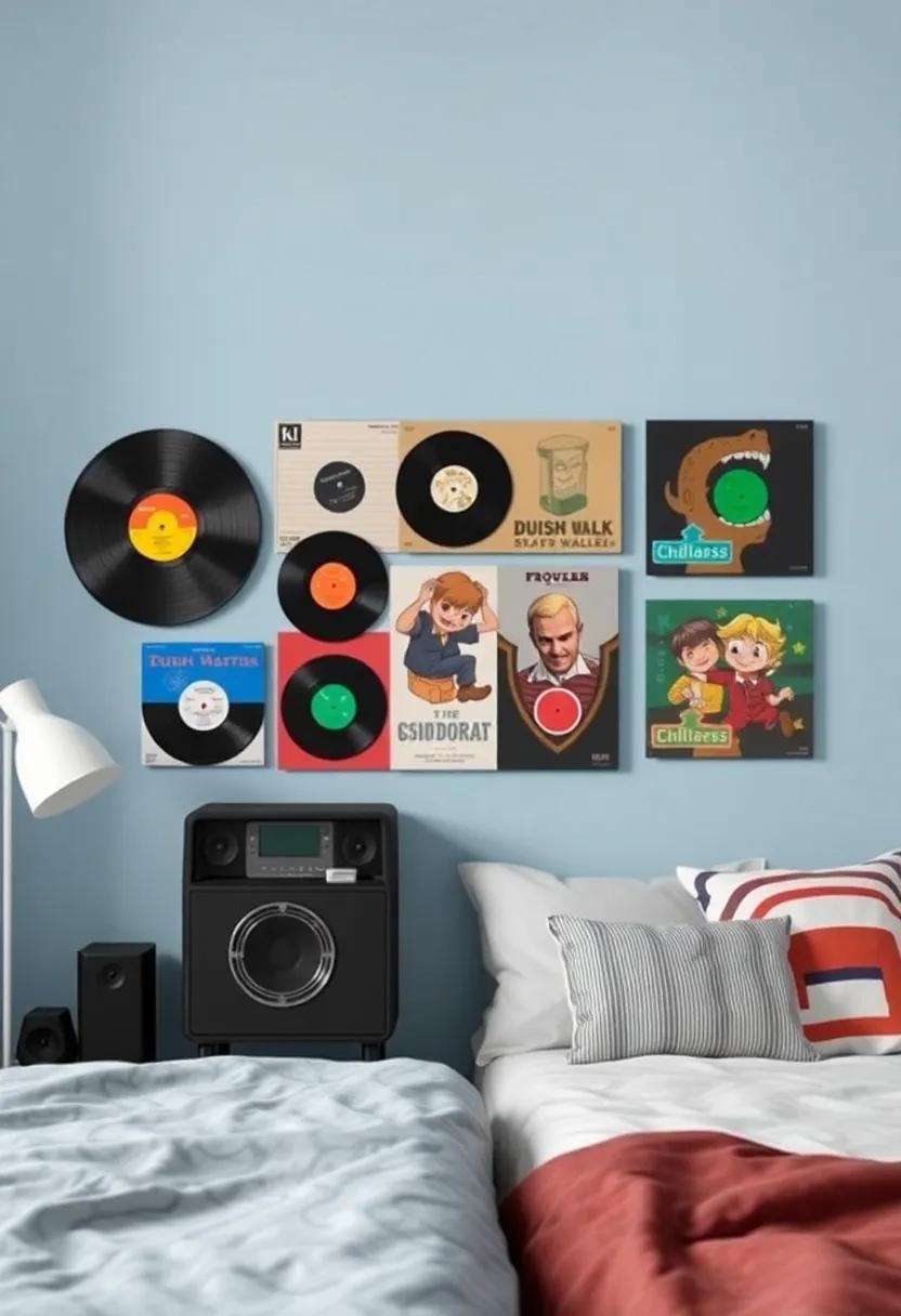 Vinyl Record Display: Create a gallery wall using colorful vinyl​ records and sleeves​ as decoration that doubles‍ as fun music education