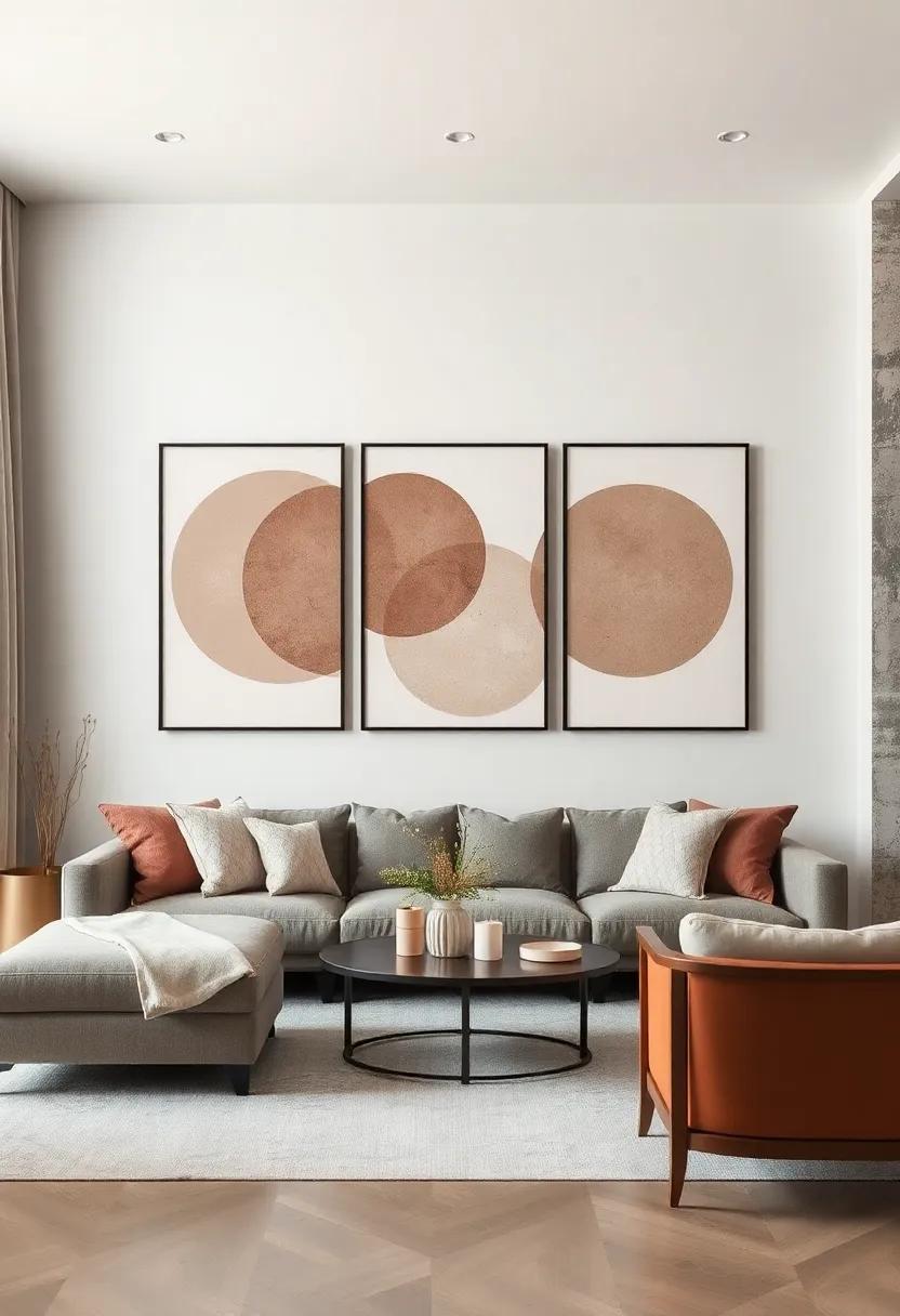 A​ trio ‍of ⁢overlapping circles​ in various ‍shades of⁣ taupe creates a dynamic⁤ visual‍ rhythm that ‌elevates ‍a simple wall into a ‍conversation starter