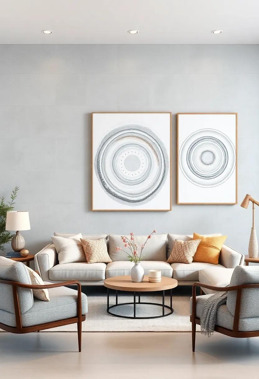 Concentric ‍circles in⁤ soft‌ whites and ⁤grays illustrate the beauty of repetition, providing a calming influence that is perfect​ for ‍a serene retreat